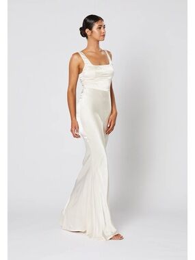 Winona Ivory Silk Slip Maxi Dress Bias Cut Minimalist Bridal Evening Small